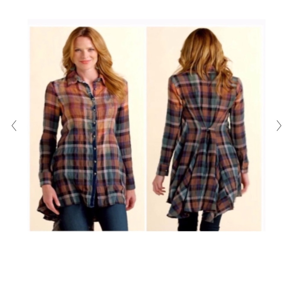🎉Soft Surroundings Artist Shirt Plaid Tunic EUC